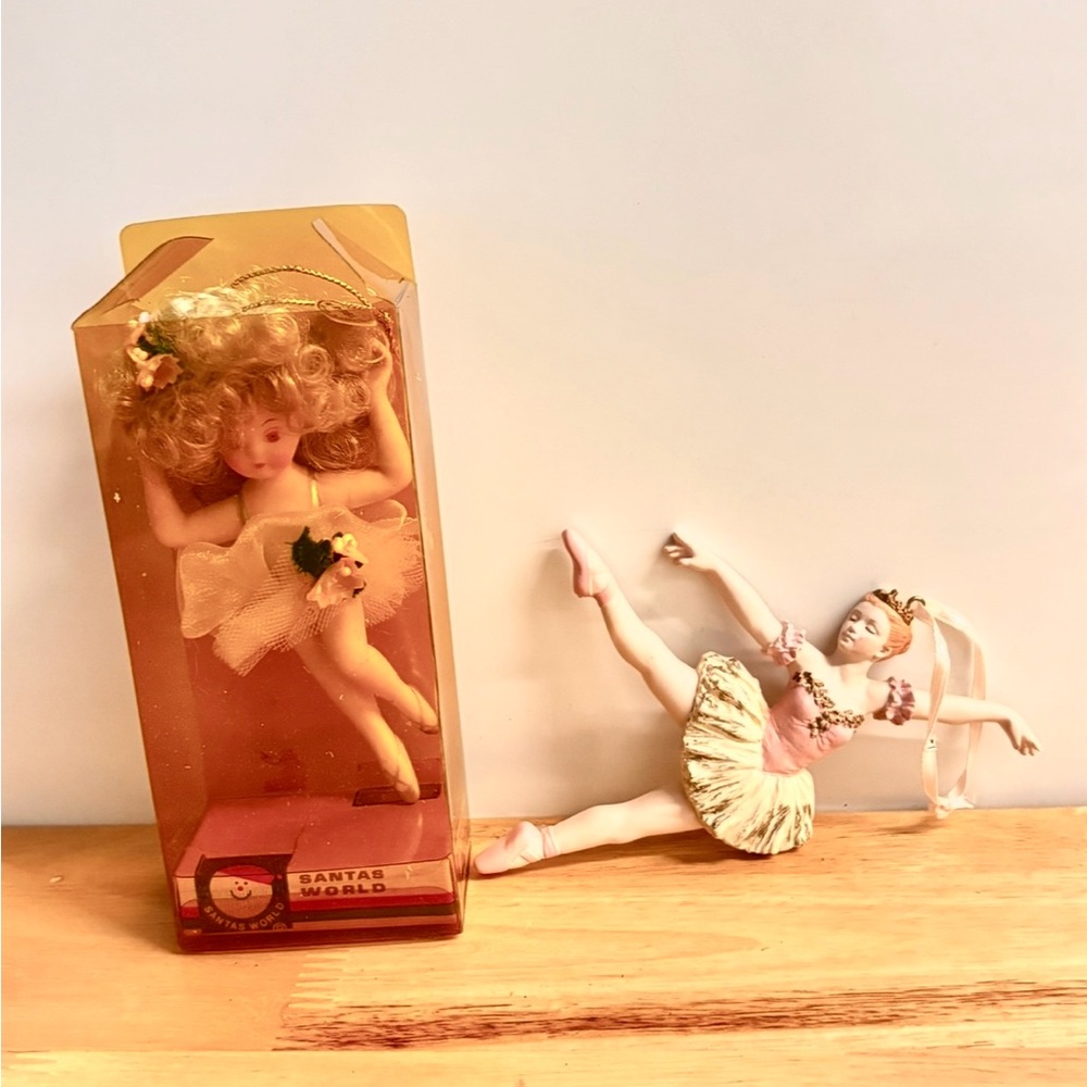Lot of 2 Ballerina Ornaments Vtg New in box Santa World ‘80s Fairy Whimsical